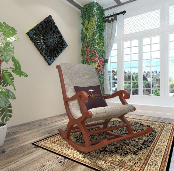 Kursi Goyang Kayu dengan Bantal Empuk